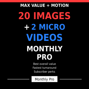 monthly pro pack - 20 images & 2 micro videos - scocial media content for business - XANPIX